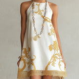 Abito Mini in Pizzo Stampato Oro Bianco