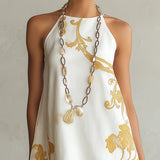 Abito Mini in Pizzo Stampato Oro Bianco