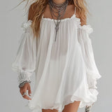 Abito Mini Fluttuante in Stile Bohemien con Spalle Scoperte
