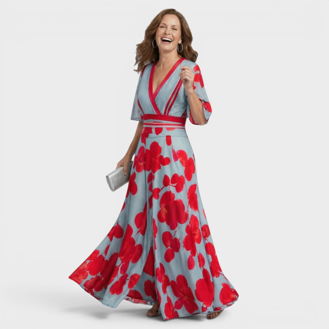 Daniela | Abito lungo fluido ed elegante con scollo all'americana da donna