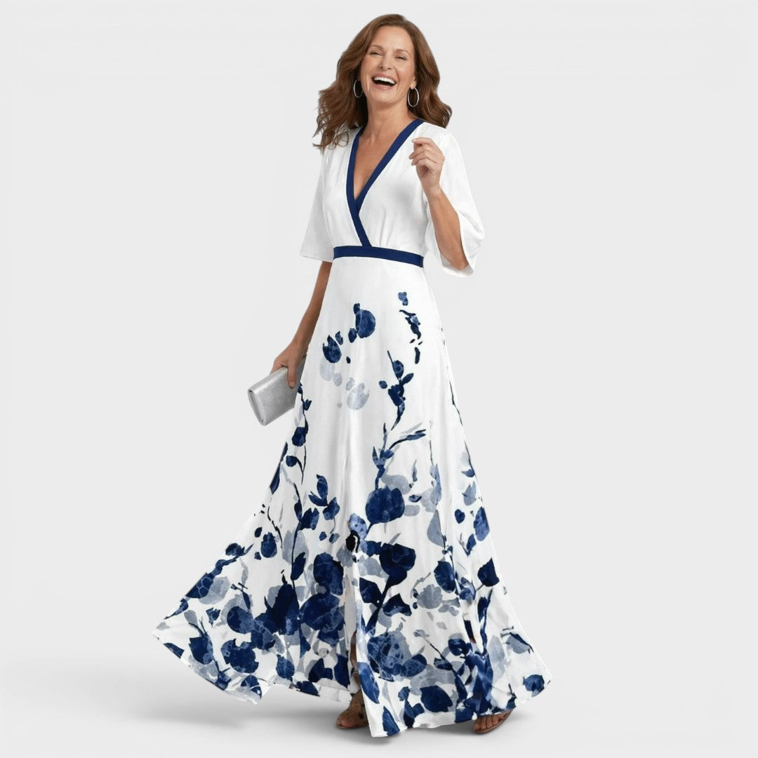 Daniela | Abito lungo fluido ed elegante con scollo all'americana da donna