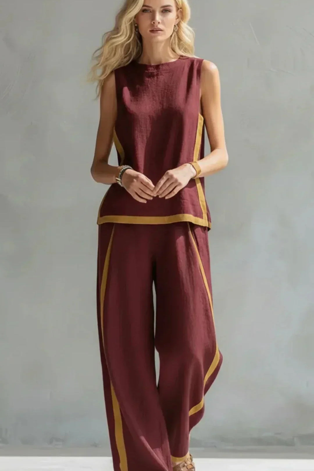 Ursula - Set Elegante e Casual di Gilet e Pantaloni con Finiture Bicolore