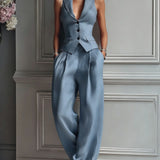 Set da donna a due pezzi con scollatura a V e bottoni