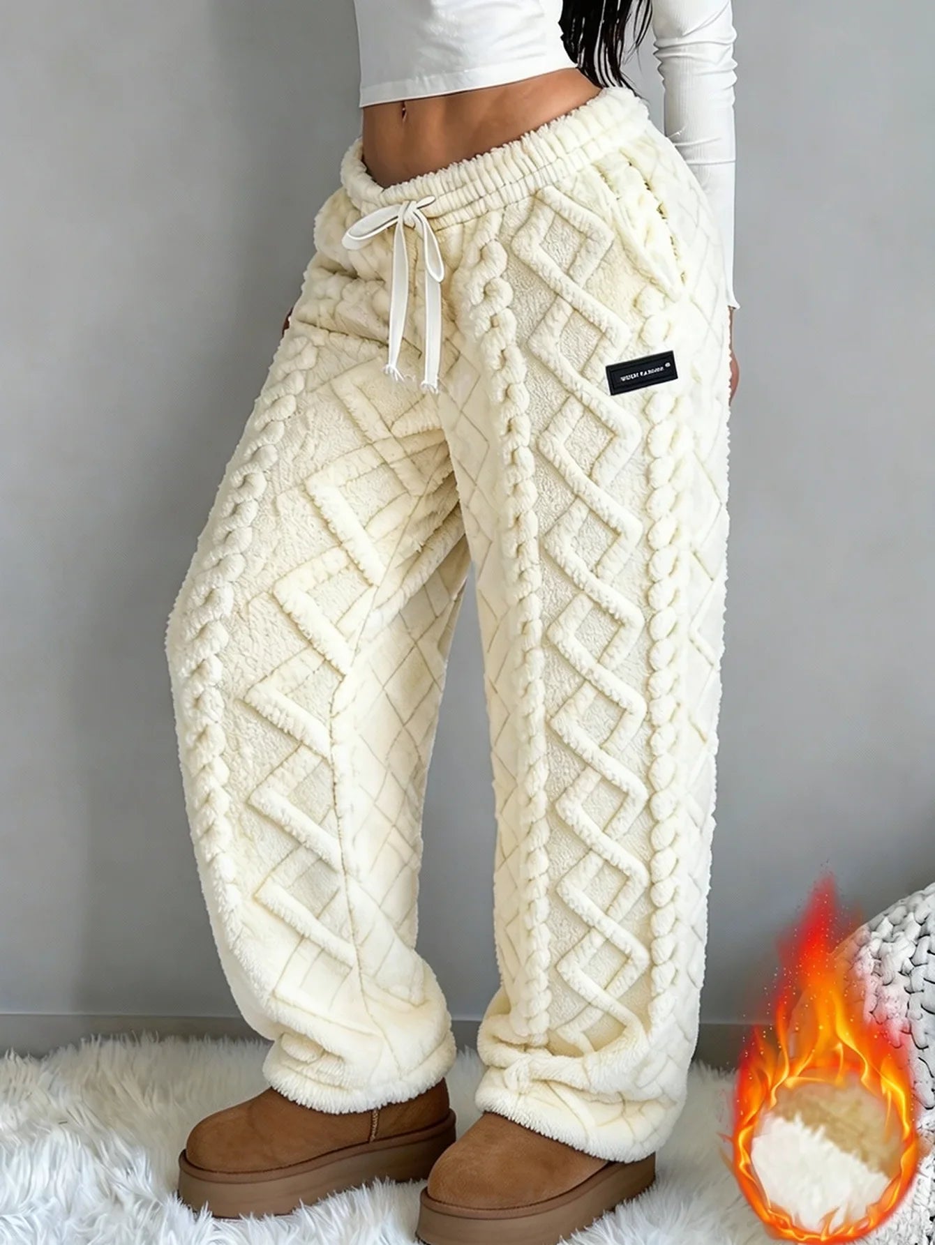 Pantaloni Donna Invernali in Felpa Jacquard con Fodera Calda
