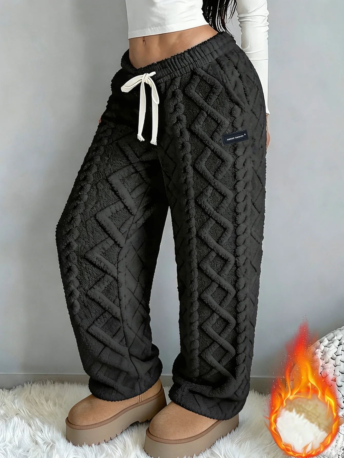 Pantaloni Donna Invernali in Felpa Jacquard con Fodera Calda