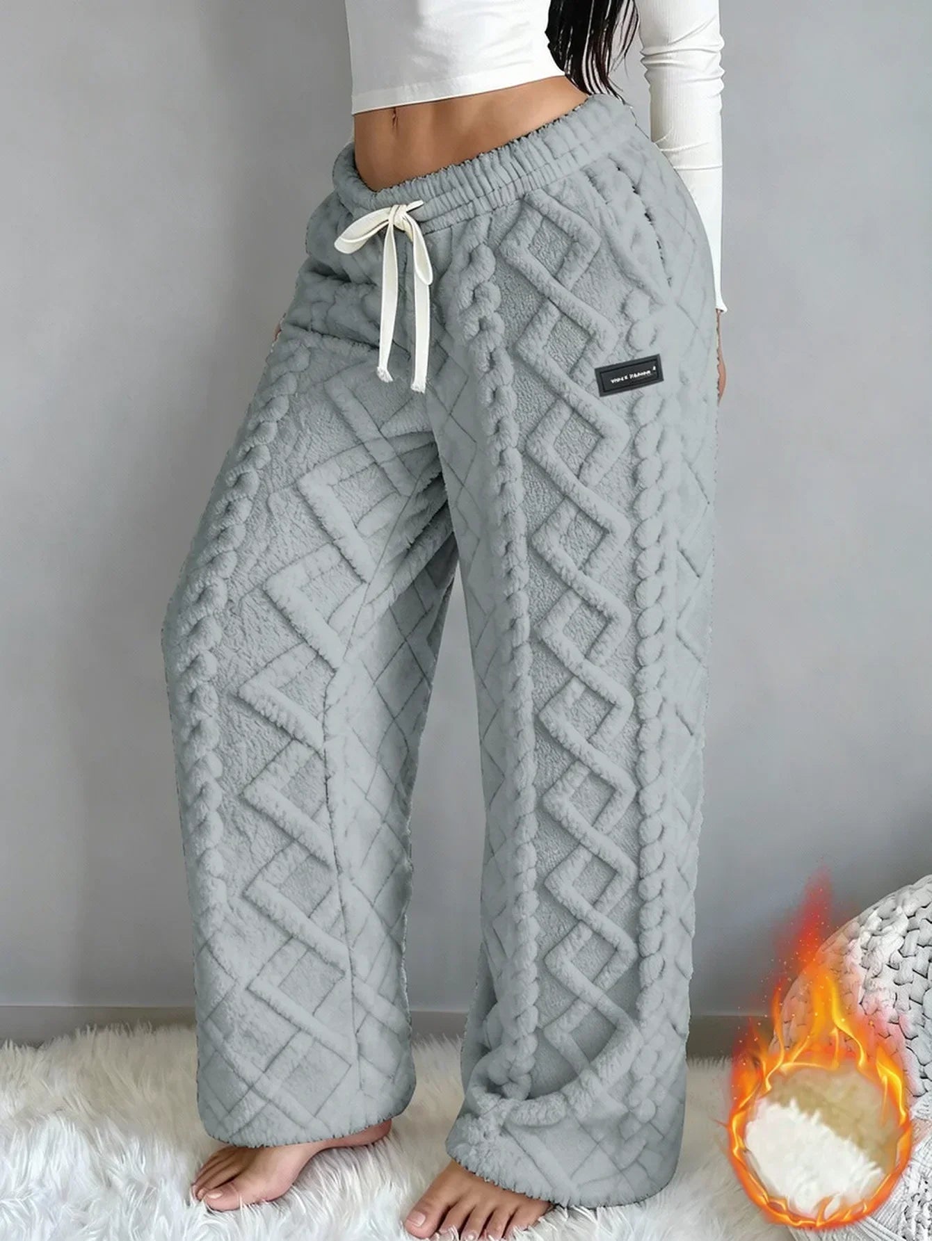 Pantaloni Donna Invernali in Felpa Jacquard con Fodera Calda
