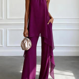Set Top Viola Senza Maniche e Pantaloni