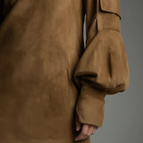 Abito Mini in Suede Vintage con Collo Alto