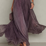 Abito Maxi in Chiffon con Collo a Fessura Viola