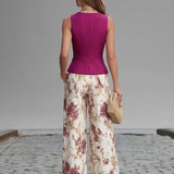 Set Gilet Rosa e Pantaloni Ampi a Fiori