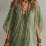 Abito Mini Flowy in Chiffon Verde con Scollatura a V