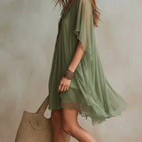 Abito Mini Flowy in Chiffon Verde con Scollatura a V