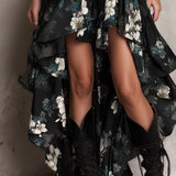Abito Maxi Senza Spalline con Stampa Floreale Nera