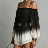 Tuta Chiffon Gradient Bianco e Nero con Spalle Scoperte (con cintura)