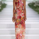 Abito Maxi in Chiffon Rosso con Scollo Halter