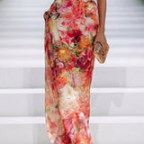 Abito Maxi in Chiffon Rosso con Scollo Halter