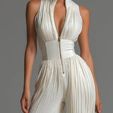 Tuta in Chiffon Bianca Senza Maniche con Zip
