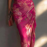 Abito Bodycon Senza Maniche con Stampa Floreale Fucsia