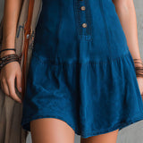 Abito Mini Senza Maniche con Scollo a V e Bottoni Bohemien Indigo