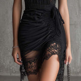Abito Mini in Chiffon Nero con Vita Plissettata e Bordo in Pizzo