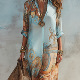 Abito Maxi Blu con Stampa Floreale