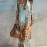 Abito Maxi Blu con Stampa Floreale