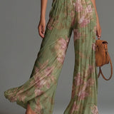 Tuta in Chiffon Verde Floreale Senza Maniche con Zip