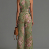 Tuta in Chiffon Verde Floreale Senza Maniche con Zip