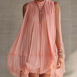 Abito Mini Chiffon a Righe Rosa con Scollo Halter