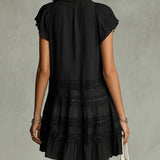 Abito Mini in Chiffon a Righe con Pizzo e Volant