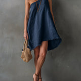 Abito Mini Senza Maniche Asimmetrico Blu Navy