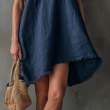 Abito Mini Senza Maniche Asimmetrico Blu Navy