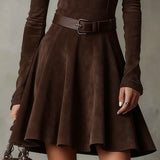Abito Mini in Suede Marrone Scuro Vintage