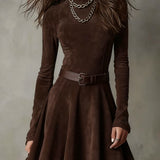Abito Mini in Suede Marrone Scuro Vintage