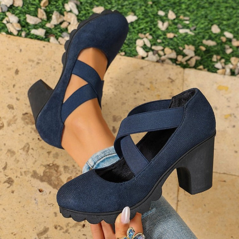 Scarpe Mary Jane da donna con plateau, cinturini incrociati e tacco alto