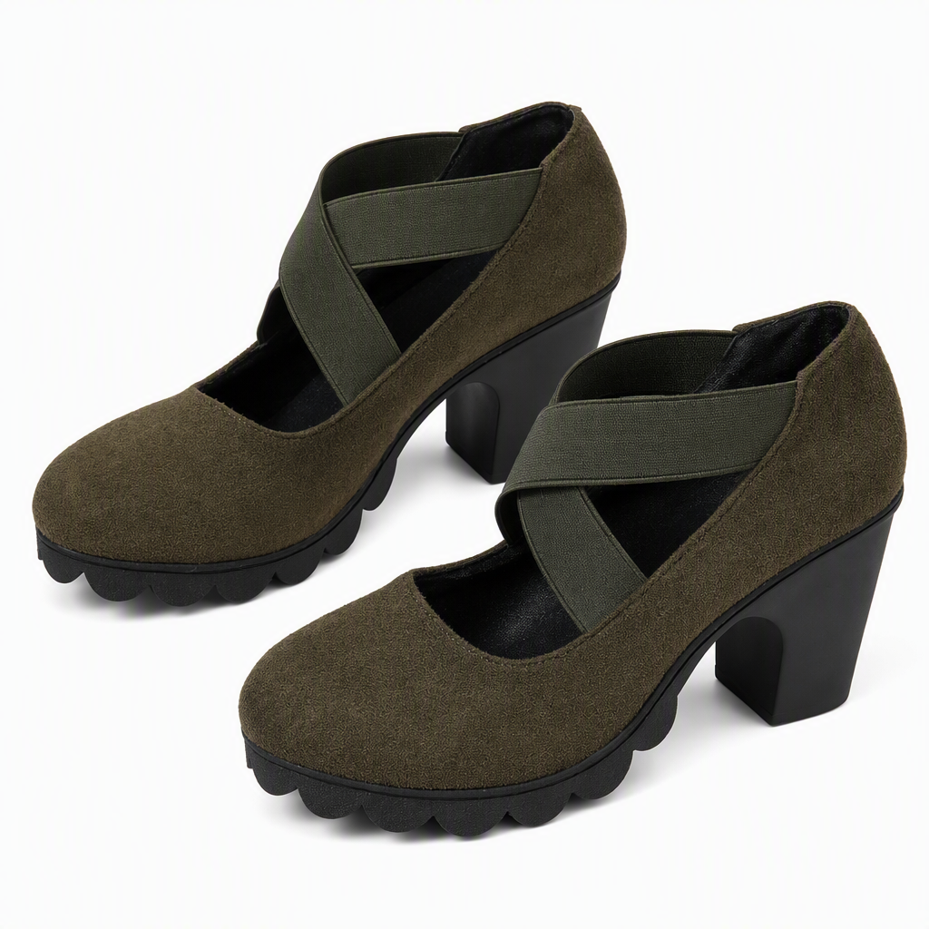 Scarpe Mary Jane da donna con plateau, cinturini incrociati e tacco alto